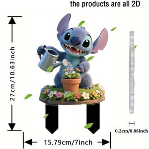 TEMU Flache 2D-Disney-Stitch-Acryl-Gartenstecker - Wetterfeste Außendekoration für Pflanzgefäße, Rasenflächen und Hinterhöfe, Perfektes Einweihungsgeschenk oder Geschenk für Freunde und Familie