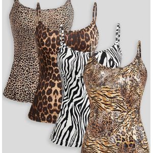 TEMU Neue Damenmode Bedruckter Weste Lässige Outdoorbekleidung Vielseitiges Damen-Spaghettiträger-Set mit 4 Stück