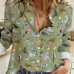 TEMU 1pc Damenmode Druck Langarm Revers Hemd, 100% Polyester Casual Gewebte Bluse mit Zeichenmuster, Erwachsenen Shirting