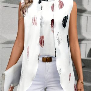 TEMU Damens Elegante Druckbluse - Leichtes Hemd mit Doppellagigem Design und Stehkragen, Maschinenwaschbar für Freizeit & Berufstätige Kleidung (Elegante Spezialkollektion)