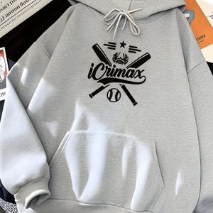 TEMU Herren- und Damen-""iCrimax""-Grafik-Hoodie - Übergröße, Casual, Vier-Jahreszeiten-Pullover mit Baseball- und Totenkopf-Design, , Casual Wear|Grafik-Hoodie|Bequeme Passform, Baseball-Hoodie