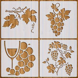 TEMU Wiederverwendbare Schablonen mit Trauben-Design 4 Stk., 5.9"" x 5.9"", Pflanzen- & Obst-Themen DIY Bastelvorlagen für Stoff, Leinwand, Holzwände & Heimdekoration - Elfenbein