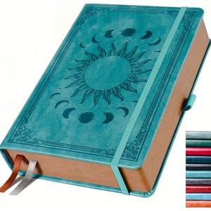 TEMU Vintage Sonne & Mond Kunstleder-Bindung Tagebuch - 360 Seiten, A5 Hardcover Notizbuch für Männer & Frauen, Klassisches Linienmuster, Elastischer Stifthalter, Mehrfarbenoptionen