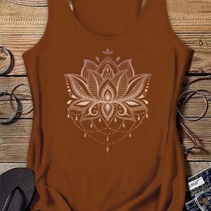TEMU Damen-Lichtblauer Ärmelloser Tanktop mit Intrikatem für Lotus-Blumen-Print - Lässig, Bequem und Stilvoll für Frühlings-/Sommer-Outfits, Stilvolles Sommer-Top|Blumen-Print-Top|Bequemer Schnitt