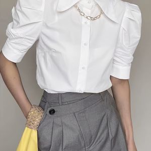 TEMU Elegantes Damenhemd in Unifarben mit Knopfleiste und Kurzarm, Polyester, Maschinenwaschbar, Kurzarm, Damenbekleidung