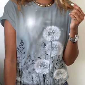 TEMU T-Shirt mit Löwenzahn-Print, Rundhalsausschnitt, lässiges Kurzarm-Top für Frühling und Sommer, Damenbekleidung