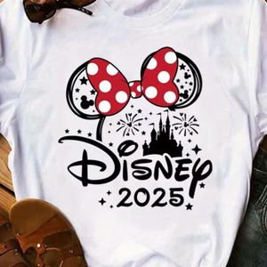 TEMU Disney Minnie Mouse 2025 Feier Damen-T-Shirt - Weißes Freizeit-Kurzarmshirt mit - und Sternen-Design, Perfektes Geschenk für Disney-Fans, Disney-Hemd