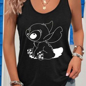 TEMU Disney Star Stitch Damen Slim-Fit Ärmelloses Weste - Leuchtendes Rot, Leichter Polyester-Strick, Rundhalsausschnitt Sommer-Casual-Top, Maschinenwaschbar, Dehnbarer Stoff