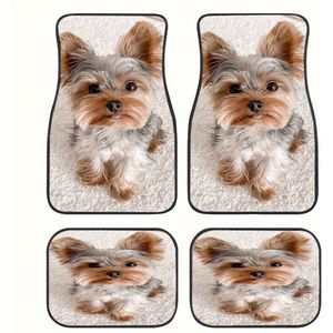 TEMU Niedliche Yorkshire Terrier Muster bedruckte Autofußmatten, universelles vorderes und hinteres komplettes Set Autofußbodenschutz