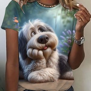 TEMU Damen-T-Shirt mit niedlichem Hund-Print, elegantes Rundhals-Oberteil mit kurzen Ärmeln und süßem Cartoon-Hund-Design, weiches Material, für lässige Kleidung