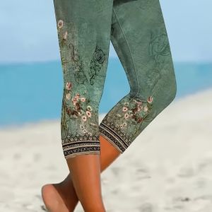 TEMU Skinny Leggings mit Blumendruck, lässige, dehnbare Caprihosen für Frühling und Sommer, Damenbekleidung