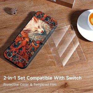 TEMU . Schutzhülle mit Fuchs-Muster und 2 Stk. gehärtetes Glas Bildschirmschutz, Geeignet für Switch NS/Oled, für Switch- und, Sturz- und Kratzschutz