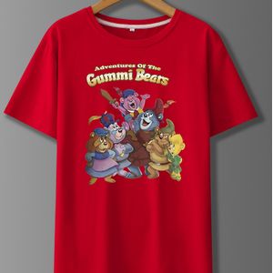 TEMU Herren-T-Shirt ""Abenteuer der Gummibärchen"" - Rotes Rundhals-T-Shirt mit Kurzarm und Bunten Cartoon-Bären, Leichtes Polyester, Ideal für Sommerliche - und Campingkleidung