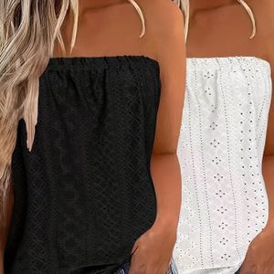 TEMU 2er-Set Elegante Trägerlose Bandeau-Oberteile mit Elastischem - Atmungsaktives Mesh-Gewebe, Ärmellos & Rückenfrei in Schwarz und Rosa-Lila, für Sommerliche Freizeitkleidung