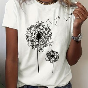 TEMU T-Shirt Mit Löwenzahn-Print, Rundhalsausschnitt, Lässiges Kurzarm-Top Für Frühling Und Sommer, Damenbekleidung
