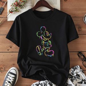 TEMU Disney Graffiti-Druck Damen-T-Shirt, Modisches Lässiges Rundhals Kurzarm-Pullover