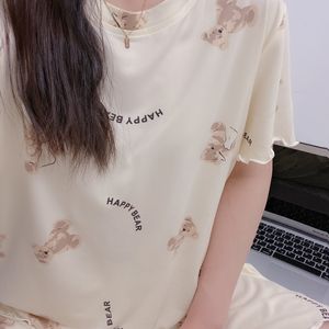 TEMU Sommer Plus Size Bärenmuster Pyjama-Set, Damen Casual Rundhals Loungewear-Anzug