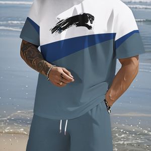 TEMU Herren 3D Cool Leopard Streifen Muster 3D Casual Wear - Atmungsaktive Polyester Kurzarm T-Shirt mit Shorts, Maschinenwaschbar, Sommer Streetwear.