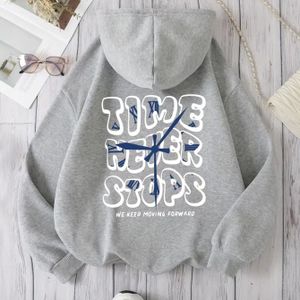 TEMU Leichter Polyester-Hoodie für Damen - % Polyester-Strickstoff - Herbst/Winter-Pullover mit geometrischem Alphabet-Print und Kapuze - Kapuzenpullover mit Kordelzug