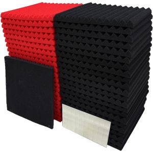 TEMU 50 Stück VIBuilt Akustik-Schaumkeilpaneele - 30cm x 30cm x 2.5cm, Schwarz & Rot Schalldämmungs-Paneele für Aufnahmen, Instrumente und Geräuschreduzierung, Einfache Installation, Modulares Design