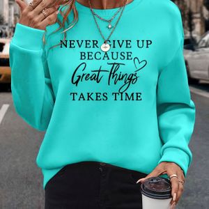 TEMU Gib Niemals Auf Druck Pullover Sweatshirt, Lässiges Langarm-Crewneck-Sweatshirt, Damenbekleidung