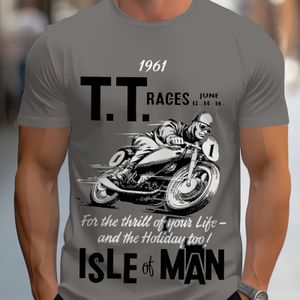 TEMU TT 1961 of Man Motorrad T-Shirt, Polyester Rundhals Freizeitshirt, -Print Strickstoff Oberteil mit Regular Fit, Alltags-T-Shirt| Rundhals|Langlebige Strickware