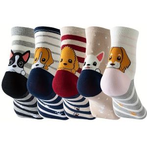 TEMU 5 Paar / 10 Paar Niedliche Gestreifte Fersensocken mit Dreidimensionalem Cartoon-Welpen-Motiv für Damen, Tägliches Freizeit- und College-Look