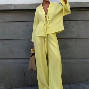 TEMU 2-teiliges Damen-Outfit mit Lockerem Schulterfreiem Oberteil und Weiten Hosen für Frühling/Sommer