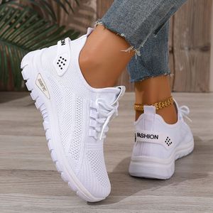 TEMU Atmungsaktive Weiße Laufschuhe für Damen mit Mesh - Bequeme Niedrige Sneaker mit Gummisohle für Reisen, Urlaub & Freizeitkleidung, Schlankes Schuhdesign | Gepolsterte Unterstützung