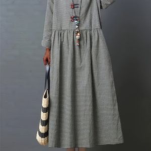 TEMU Karierte Kleid in Übergröße, lässiges Langarm-Rundhals-Kleid für Frühling und Herbst, Damenbekleidung in Übergröße.