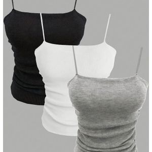 TEMU 3er-Set Damen Freizeit-Spaghettiträger Camisoles, Einfarbiger Polyester-Strickstoff mit 5% Elastan, Ganzjahres-Slingback Tanktops