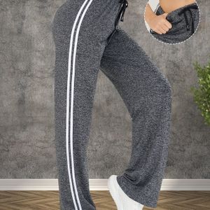 TEMU Plus Size Damenhosen mit Lockerem Bund - Weite Beinhose für Frühling/Herbst in Polyester Einfarbig