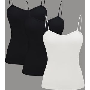 TEMU 3 Stück Damen Trägerlose Tanktops ? Schlankmachende Elegante Dünne Trägertops, Uni-Farben für Frühling Sommer Herbst, Schwarz & Weiß, Maschinenwaschbar, Sommernecessities | Bequemer Sitz