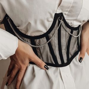 TEMU Stabiles Ketten-Dekor Netz Fischgrätenmuster trägerloses Korsett-Bustier, Bauchkontrolle Schnürung Figurformer, Damenunterwäsche & Shapewear