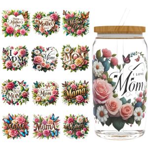 TEMU 12 Stück/Set UV DTF Cup Transfer Paper, Muttertag-Serie-Design UV DTF Transfer Paper, Hochwertig, Wasserdicht, 3D-Design, Rub-On-Transfer-Paper für 16 OZ Glas Can Wrap, Wasserflasche, Tasse