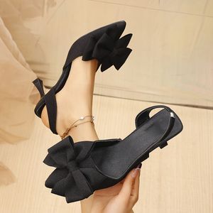 TEMU Damenschuhe Vielseitige Retro Einfarbige Bequeme Spitze Schleife Strandparty Hochhackige Sandalen byue158-2