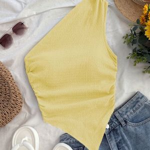 TEMU Schickes Ein-Schulter Asymmetrisches Tanktop für Damen - Lebendiges Grün, Gerippte Textur, Ärmellos, Maschinenwaschbar, für Sommerurlaube und Freizeitoutfits