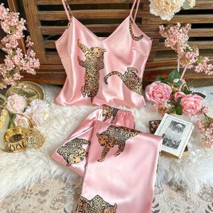 TEMU Damen Pyjama-Set mit Leopardenmuster, und Elegante Träger-Langhosen, 2-teilig
