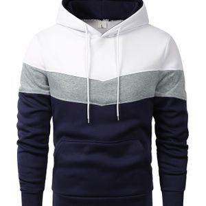 TEMU Herren Farbblock Fleece-gefütterter Hoodie - Lässige Sportbekleidung Pullover mit Verstellbarem Kordelzug am Hals, Langarm für Herbst und Winter, Pullover Hoodie