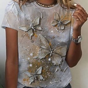 TEMU T-Shirt mit 3D-Schmetterlings-Design, lässiges Kurzarm-Oberteil, geeignet für Frühling und Sommer, Damenbekleidung.