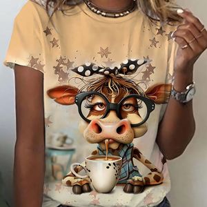 TEMU Alltagskomfort| Verspieltes Giraffen-Druck Damen-T-Shirt - Bequem & Lässig, Rundhals, Kurzarm, für Sport & Freizeitkleidung, Maschinenwaschbar, Polyester