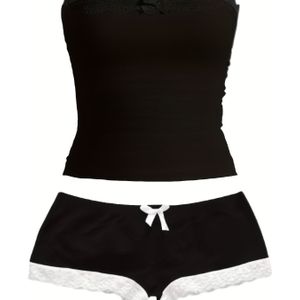 TEMU 2-teiliges Damen-Set mit Schulterfreiem Spitzenoberteil und Lässigen Shorts