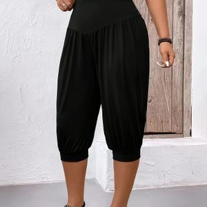 TEMU Damen -Caprihosen - Dehnbarer Polyester & Mix, Einfarbig mit Gerafftem Detail, für Sport & Mode