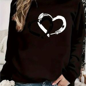 TEMU Damen Sweatshirt mit schlichtem Herz-Printmuster, lässig, sportlich, lange Ärmel, Rundhalsausschnitt