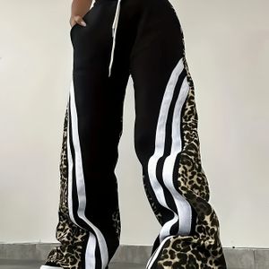 TEMU 1pc Damen Jogginghose mit Leopardenmuster, lässige Strick-Polyester-Sweatpants mit geradem Bein, bequeme -Pants für Erwachsene