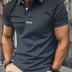 TEMU Herrenhemd im Freizeitstil mit 3D-Druck für Golf, Schwarzes Punktmuster und geometrisches Muster, Sportlicher Stil, Sommerliches Kurzarmhemd