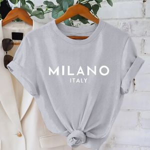 TEMU Italien Damen T-Shirt - Lebendiges Grün Kurzarm Rundhals Casual Top, 100% Polyester mit geometrischem Schriftdruck, maschinenwaschbar & Ganzjahres-