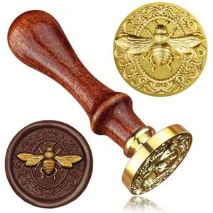 TEMU 1 Stück 3D Bienenwachs-Siegel-Stempel mit Messingkopf und Holzgriff - Gravierter Siegelstempel für Einladungen, DIY-Basteln, dekorative Abdrücke