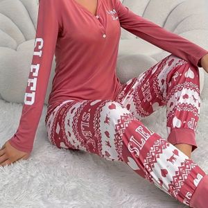 TEMU Damens Casual Langarm-Pyjama-Set mit Druck
