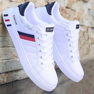 TEMU Herren Low-Top Skate Sneakers - Weiß & Rot , Schnürung, Bequemer Stoffsohlen, Langlebiger PVC-Sohle, Runder Zehenbereich für den